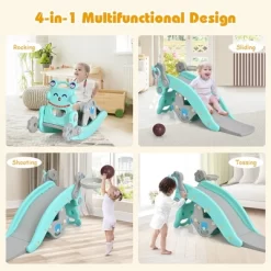 Babyjoy 4-in-1 Rocking Horse & Slide Set Toddler Slide Toy W/ Basketball Hoop -Happy Kids Shop GUEST 0e86566b 8242 4db3 bdd1 05a562f7546c