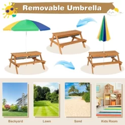 Costway 3-in-1 Kids Picnic Table Wooden Outdoor Sand & Water Table W/Umbrella Play Box Es -Happy Kids Shop GUEST 1575ddc2 b879 4743 8799 627df648702d