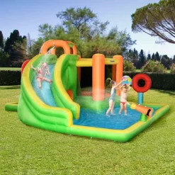 Outsunny 7-in-1 Inflatable Water Slide, Kids Castle Bounce House With Slide, Trampoline, Pool, Ball-target, Boxing Post, Without Air Blower