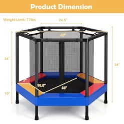 Costway 48'' Hexagonal Kids Trampoline Recreational Bounce Jumper W/Foam Padded Handrails