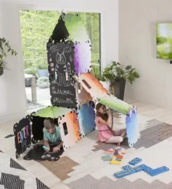 HearthSong 16-Panel ChalkScapes Indoor Fantasy Forts Kit With 22" Sq. Geometric And Chalkboard Panels