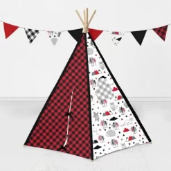 Bacati - Lumberjack Red/Black Play Tent For Kids/Toddlers, 100% Cotton Percale Fabric Cover