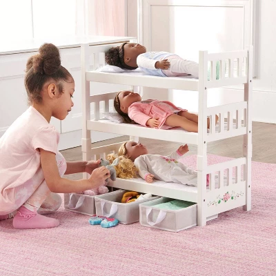 Badger Basket 1-2-3 Convertible Doll Bunk Bed With Bedding And Baskets - White Rose 4 Badger Basket 1-2-3 Convertible Doll Bunk Bed With Bedding And Baskets - White Rose - Image 2