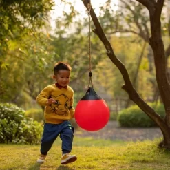 PLAYBERG Red Outdoor Patio Playground Hanging Adjustable Ball Round Swing, Inflatable Heavy Duty Rubber Round Swing Ball, Pump Included -Happy Kids Shop GUEST 6def8b76 d0be 4241 9517 077d732169ce