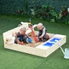 Outsunny Kids Wooden Sandbox W/ Two Plastic Boxes Foldable Bench Seat Waterproof Cover Bottom Liner Storage Space -Happy Kids Shop GUEST 7dc24262 d581 4590 b24b 040c8f58dbda