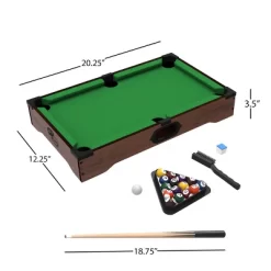 Toy Time Mini Billiards Tabletop Pool Game Set - Cues, Balls, And Rack