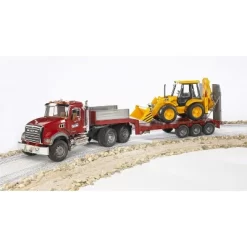 Bruder MACK Granite Flatbed Truck With JCB Loader Backhoe