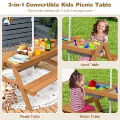 Costway 3-in-1 Kids Picnic Table Wooden Outdoor Sand & Water Table W/Umbrella Play Box Es -Happy Kids Shop GUEST b2068f4e db95 4280 b194 fb48557852c0