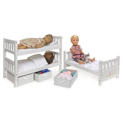 Badger Basket 1-2-3 Convertible Doll Bunk Bed With Bedding And Baskets - White Rose 6 Badger Basket 1-2-3 Convertible Doll Bunk Bed With Bedding And Baskets - White Rose - Image 4