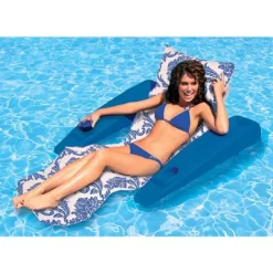 Swim Central 73" Royal Hawaiian Adjustable Floating 1-Person Swimming Pool Chaise Lounge - Blue/White