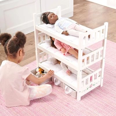 Badger Basket 1-2-3 Convertible Doll Bunk Bed With Bedding And Baskets - White Rose 5 Badger Basket 1-2-3 Convertible Doll Bunk Bed With Bedding And Baskets - White Rose - Image 3