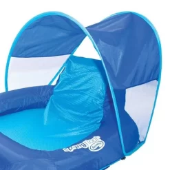 SwimWays Spring Float Recliner Pool Lounge Chair W/ Sun Canopy, Blue