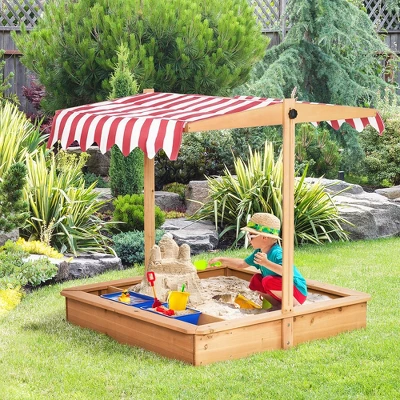Outsunny Kids Wooden Sandbox, Children Sand Play Station Outdoor, With Adjustable Height Cover, Bottom Liner, Seat, Plastic Basins, Boys And Girls 4 Outsunny Kids Wooden Sandbox, Children Sand Play Station Outdoor, With Adjustable Height Cover, Bottom Liner, Seat, Plastic Basins, Boys And Girls - Image 2