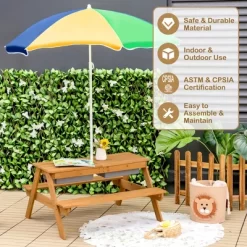 Costway 3-in-1 Kids Picnic Table Wooden Outdoor Sand & Water Table W/Umbrella Play Box Es -Happy Kids Shop GUEST c5cedf33 a41f 4e3a 8d7f 54eb579b6b00