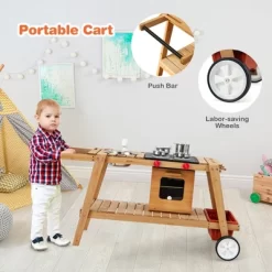 Costway Kid's Play Trolley Outdoor Wooden Kids Play Cart With Sun Umbrella For Toddlers 3+ -Happy Kids Shop GUEST cccf0612 b947 4498 a200 c996dfa90f99