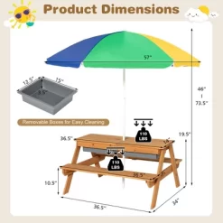 Costway 3-in-1 Kids Picnic Table Wooden Outdoor Sand & Water Table W/Umbrella Play Box Es -Happy Kids Shop GUEST d2bcbf2b 5e1d 4ecc 8fb7 3793b8a55f01