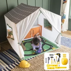 HearthSong 50-Inch Pretend-Play Fabric Garage And Tool Workshop With 19-Piece Pretend-Play Tool Set